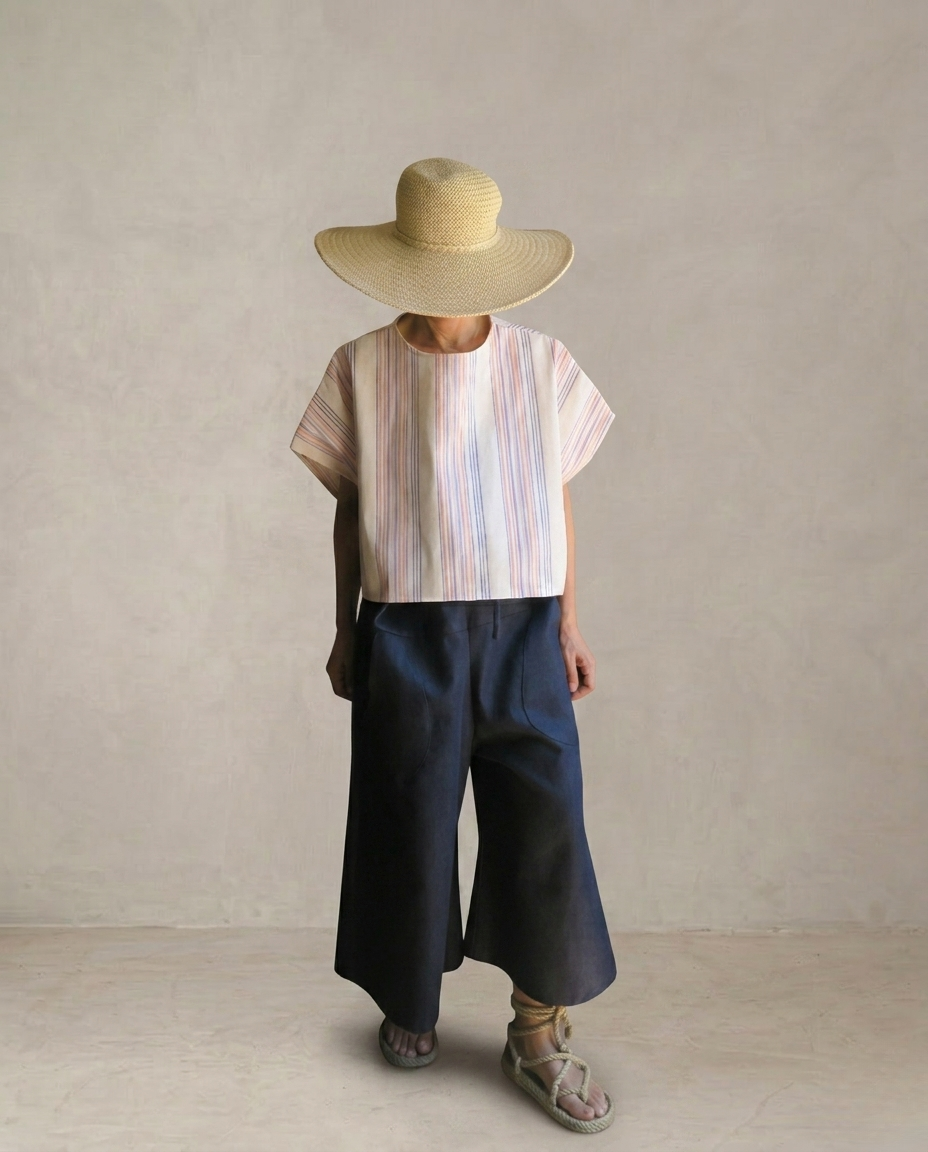 top/poncho rayas azul/rosa