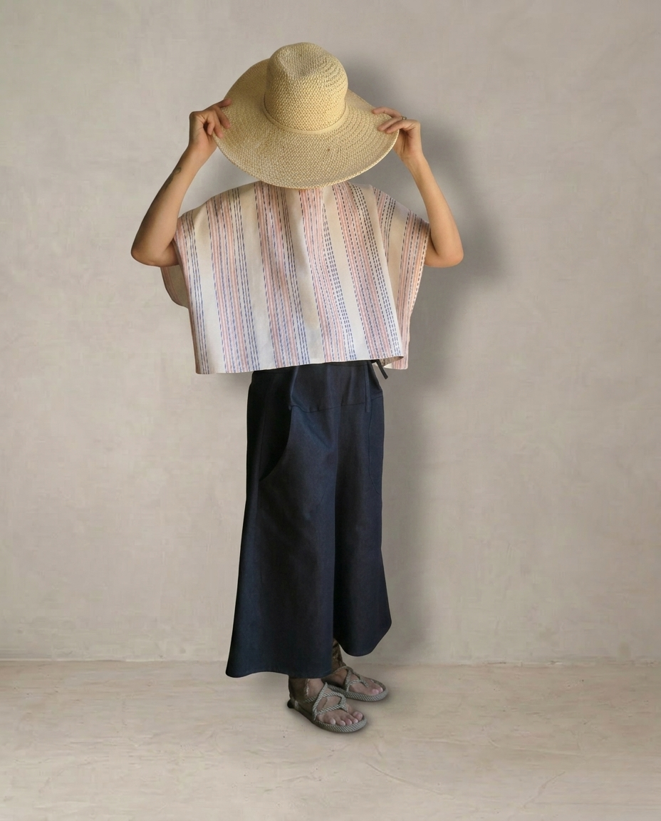 top/poncho rayas azul/rosa