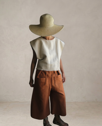Top beige con flecos