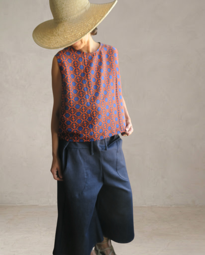 Top tirantes geometria naranja/azul