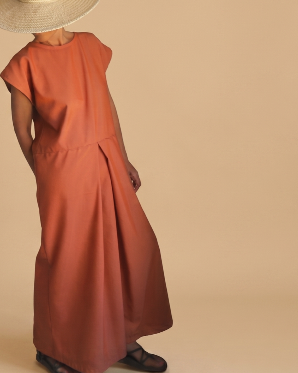 vestido terracota manga corta
